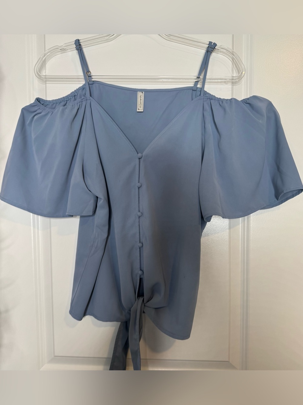 Fashion collection Cold Shoulder Tie-Front Top in Dusty Blue summer sz LG
